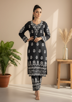 Anabya Garments Black Embosed Women 2pcs