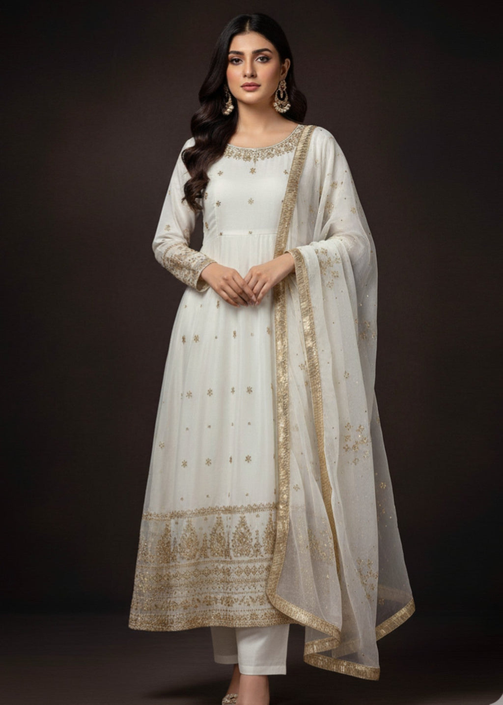 Pehnawa By Bin Akram’s White Bloom | Kattan Silk Pishwas Women 3pcs