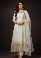 Pehnawa By Bin Akram’s White Bloom | Kattan Silk Pishwas Women 3pcs