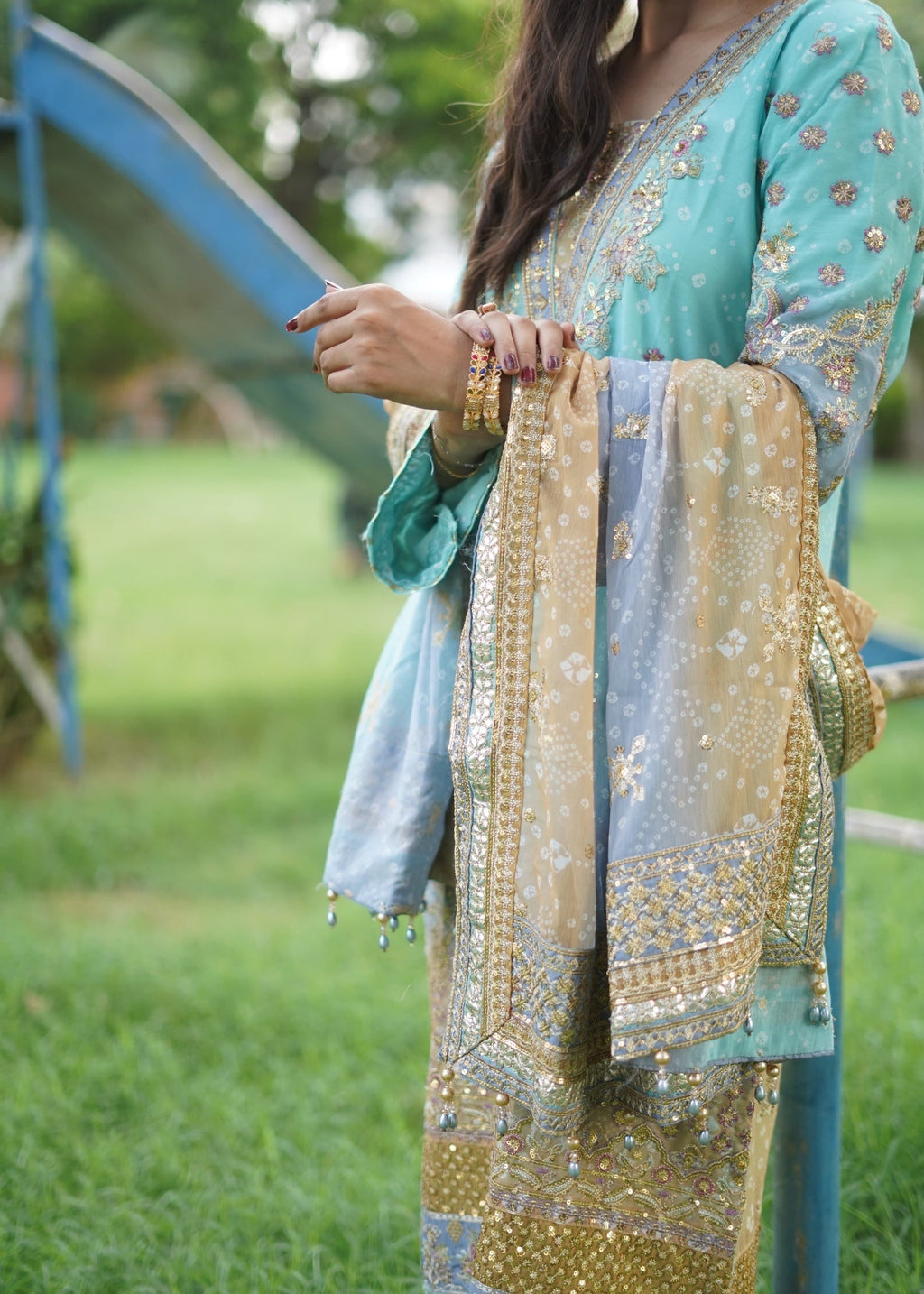 Suits By Sadia Aquamarine chiffon Women 3pcs