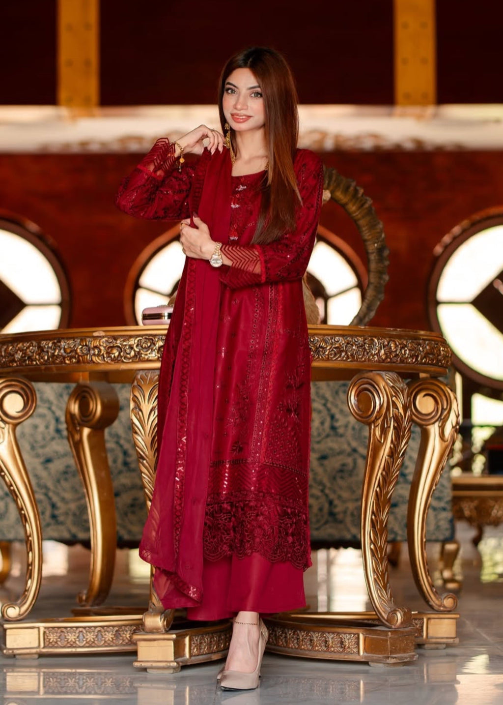 Suits By Sadia Maroon marvel Women 3pcs