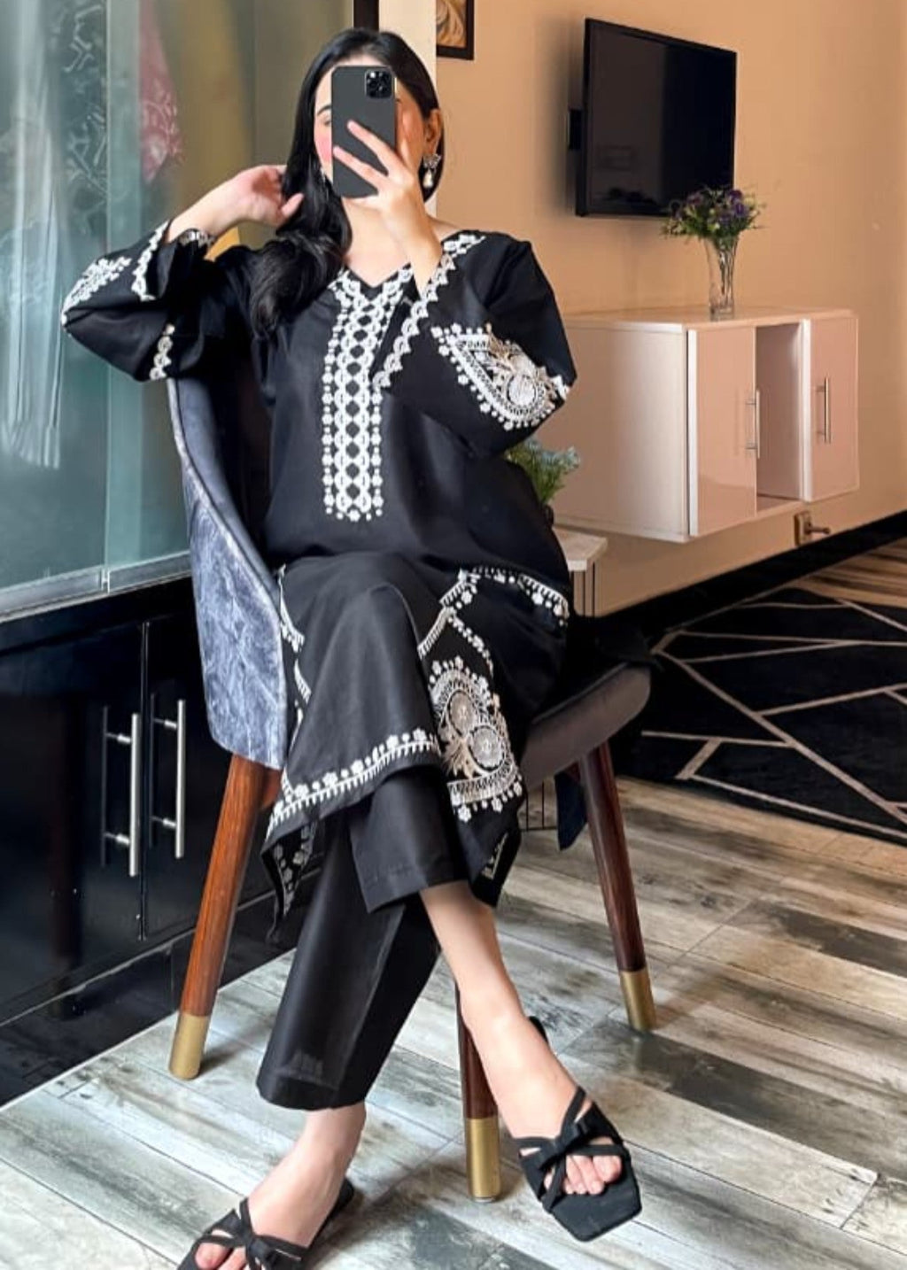 Tehzeeb Libas BLACK SPARKLE EMBROIDERED Women 2pcs