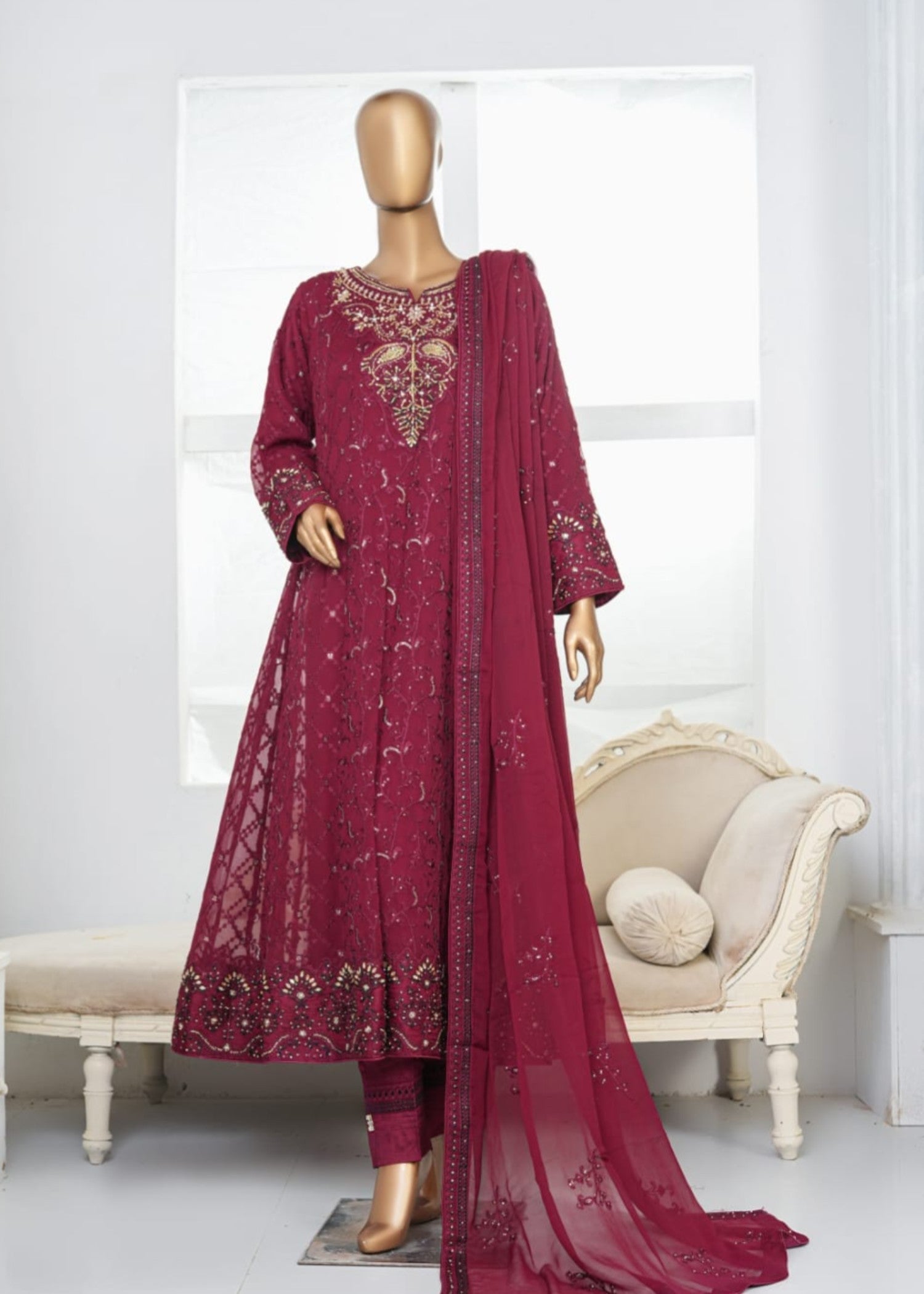 Ahmed Creations kinza Maroon Women 3pcs