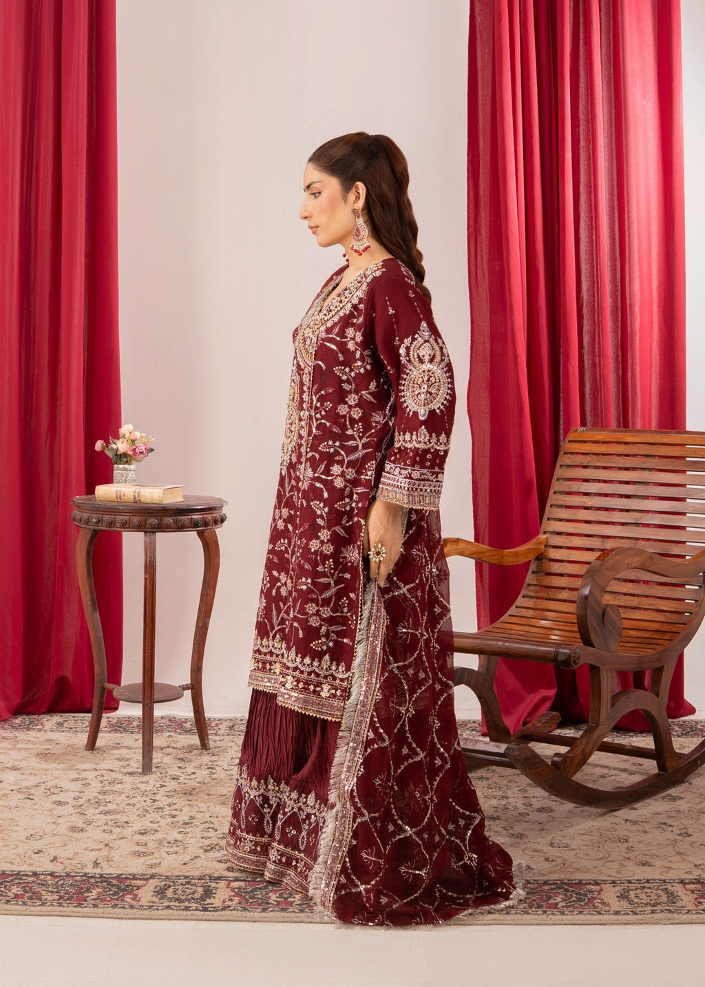 Four Season Boutique SAJAL CRUSH PLAZZO MARRON Women 3pcs