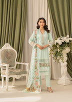 Khubsurat 3558 KH CT Ice Blue Embroidery Long Shirt Cotton Women 3pcs