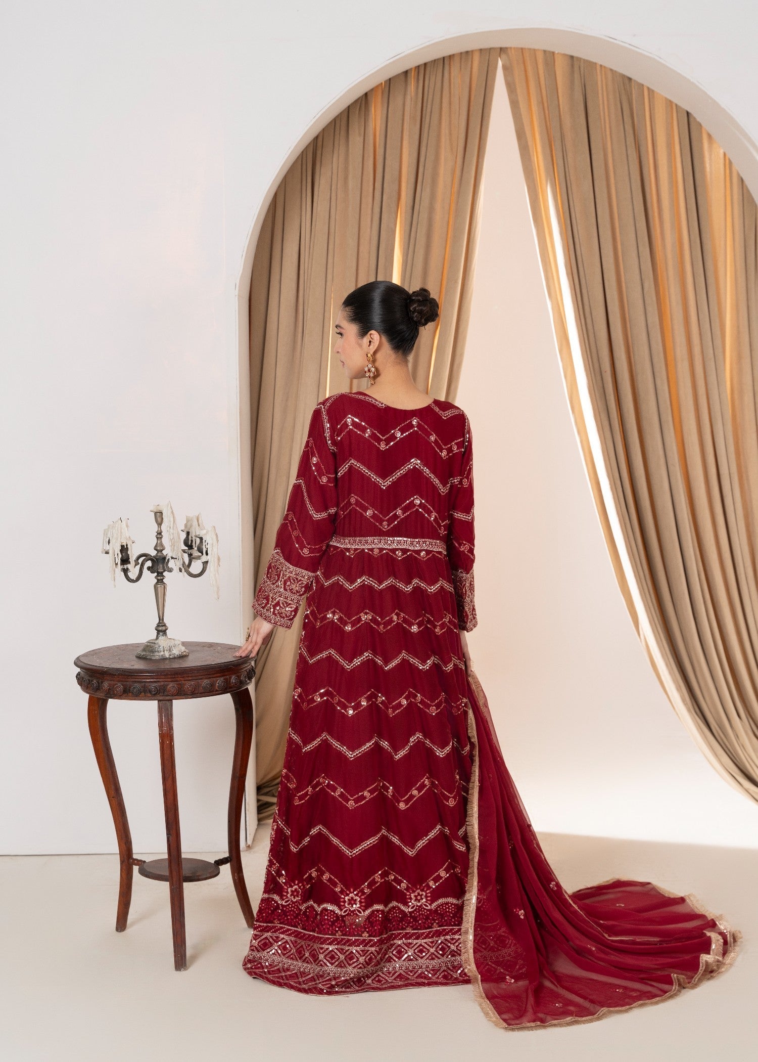 Hkb Officials Ameera Deep Maroon Chiffon Mirror Max Women 3pcs