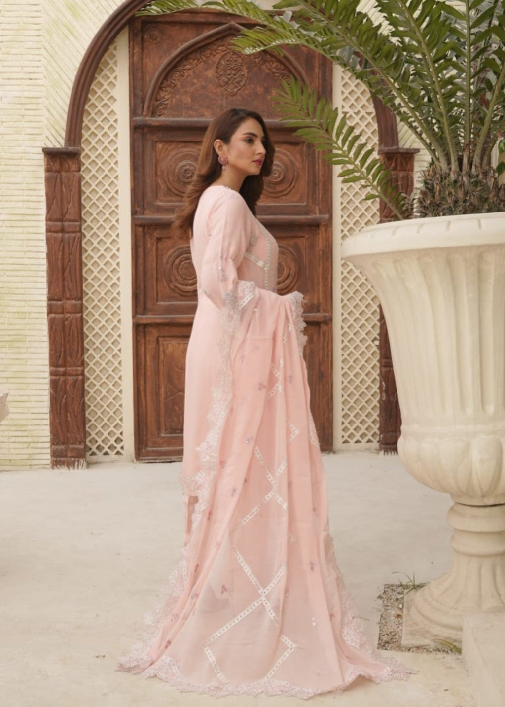 Designer Rack chiffon luxury embraided pink Women 3pcs