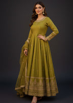 Pehnawa By Bin Akram’s Olive Bloom | Kattan Silk Maxi Women 3pcs