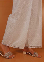 Zardi Chikankari Palazzo With Bottom Lace White ZT462 Women 1pcs