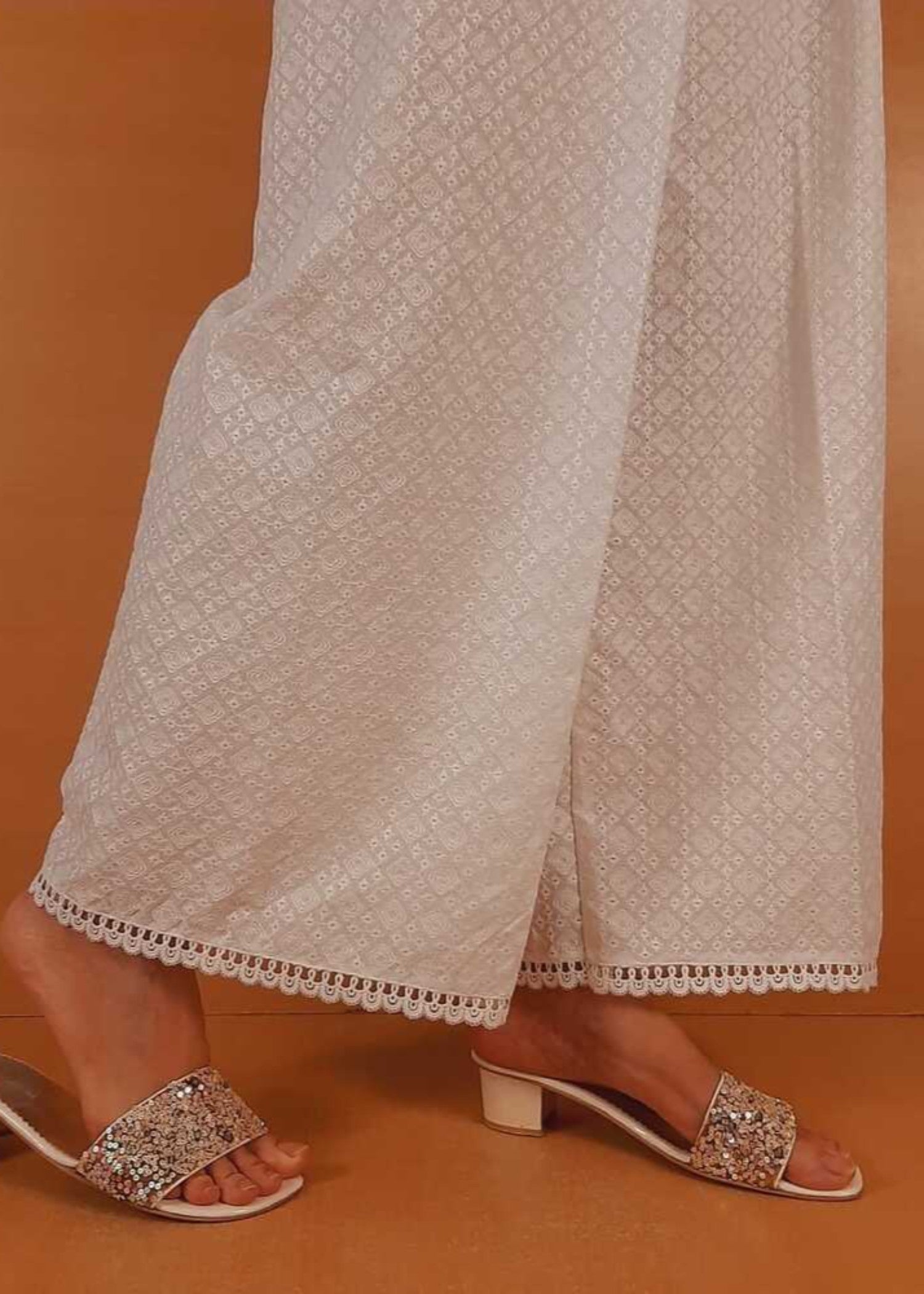 Zardi Chikankari Palazzo With Bottom Lace White ZT462 Women 1pcs
