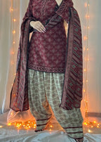 Gulposh Ajrak Mehroon (Digital Printed with Farshi Shalwar) Women 3pcs