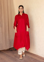 Ghonche Hot Red Long Shirt Women 1pcs