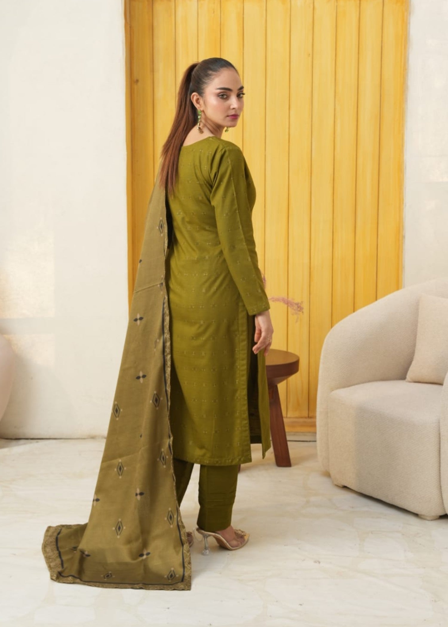 Designer Rack khadar jaccard olive green Women 3pcs
