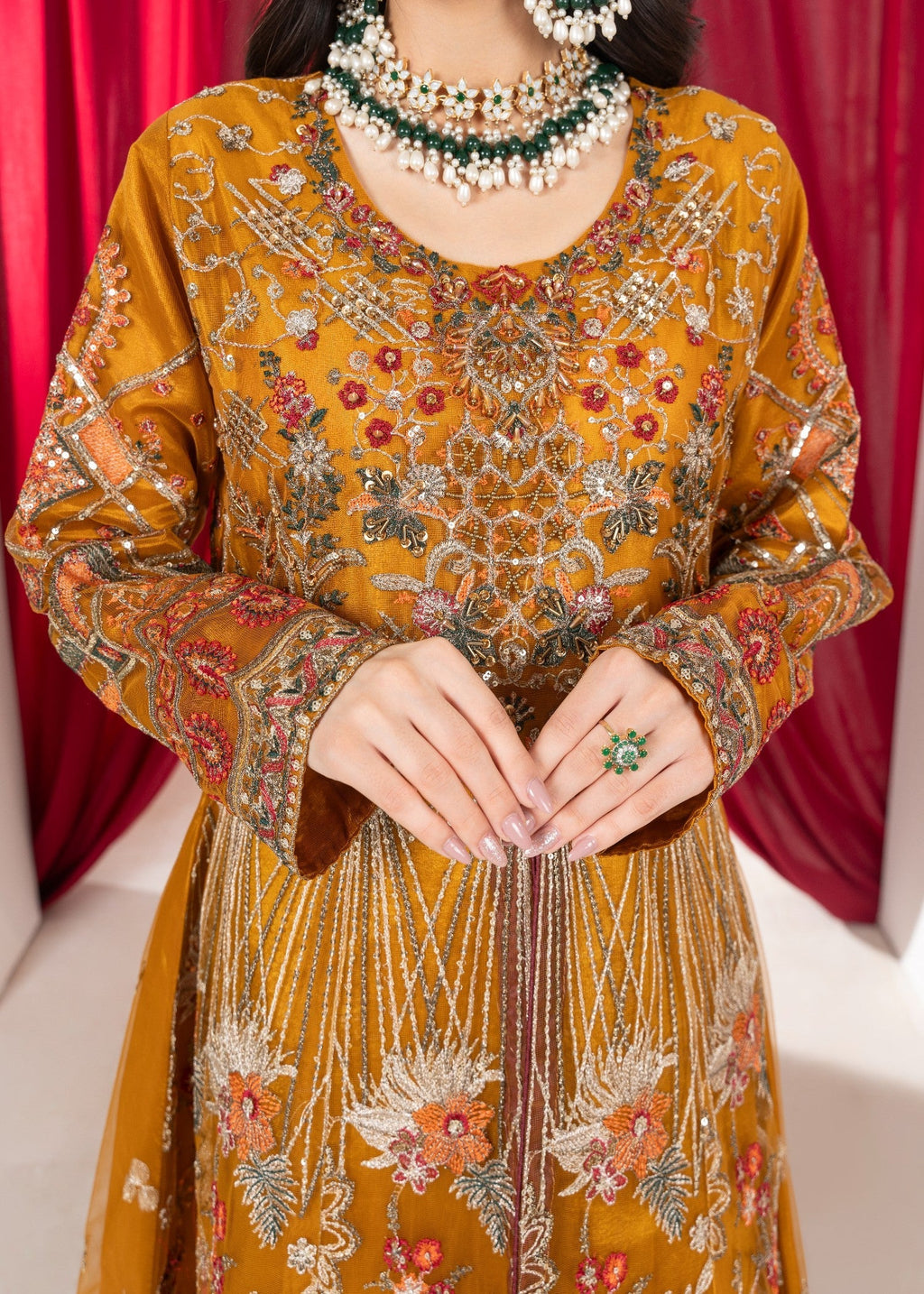 Hkb Officials ALAYA Amber Mustard & Deep Maroon Flared Maxi Women 3pcs