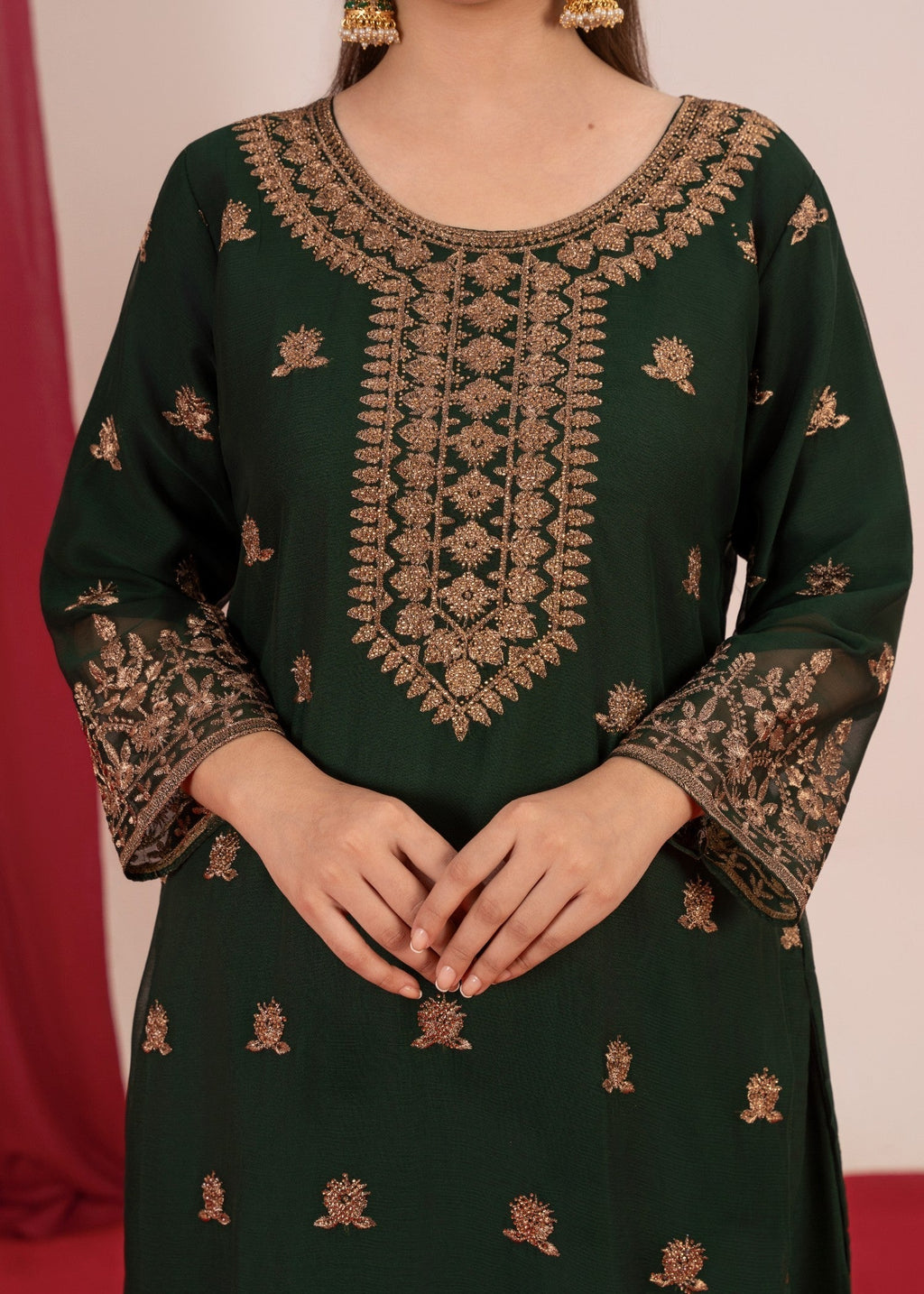 Four Season Boutique YUMNA PLAZZO BOTTLE GREEN Women 3pcs