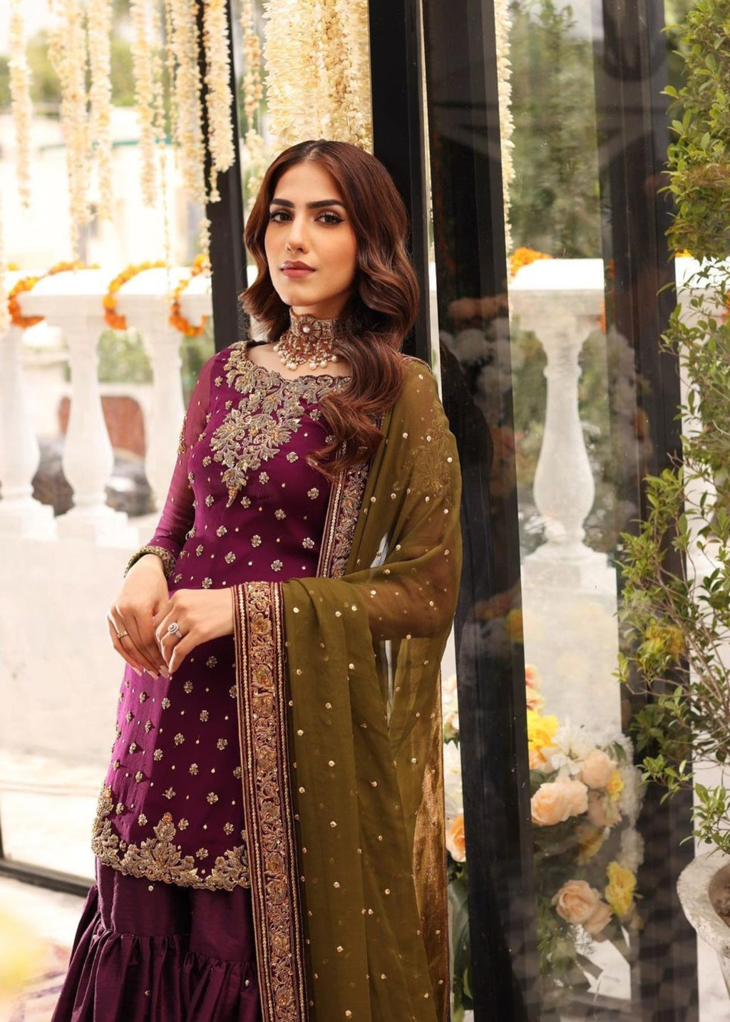 Suits By Sadia Gharara plum chiffon Women 3pcs