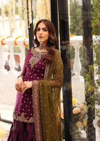 Suits By Sadia Gharara plum chiffon Women 3pcs