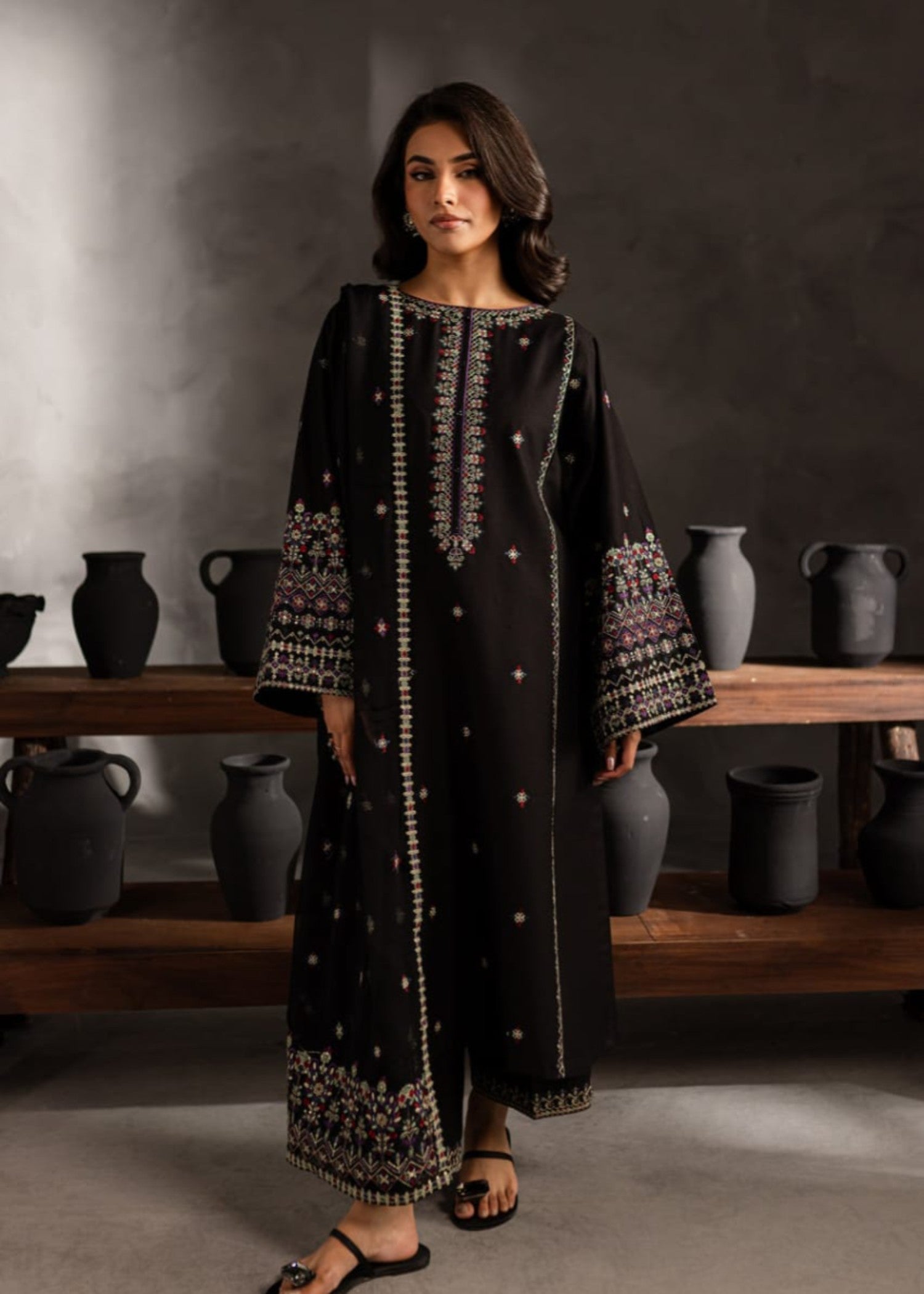 Shehroz Fashion Black Orchid lawn embroidery suit Women 3pcs