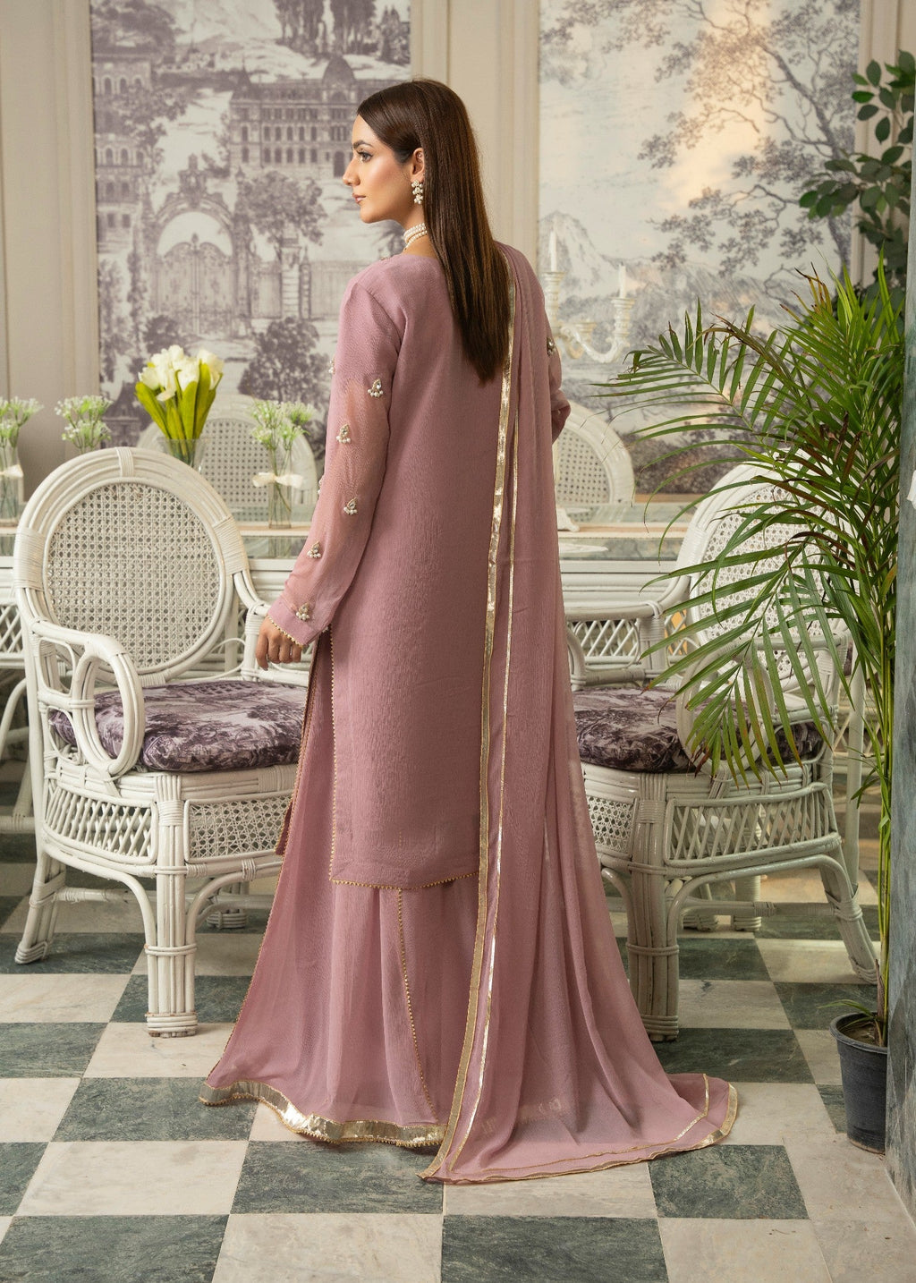 Maira Fashion Lilac chiffon sharara Women 4pcs