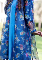 Hayati Collections Organza | Printed Gown with Silk Inner | | Dark Blue Women 3pcs