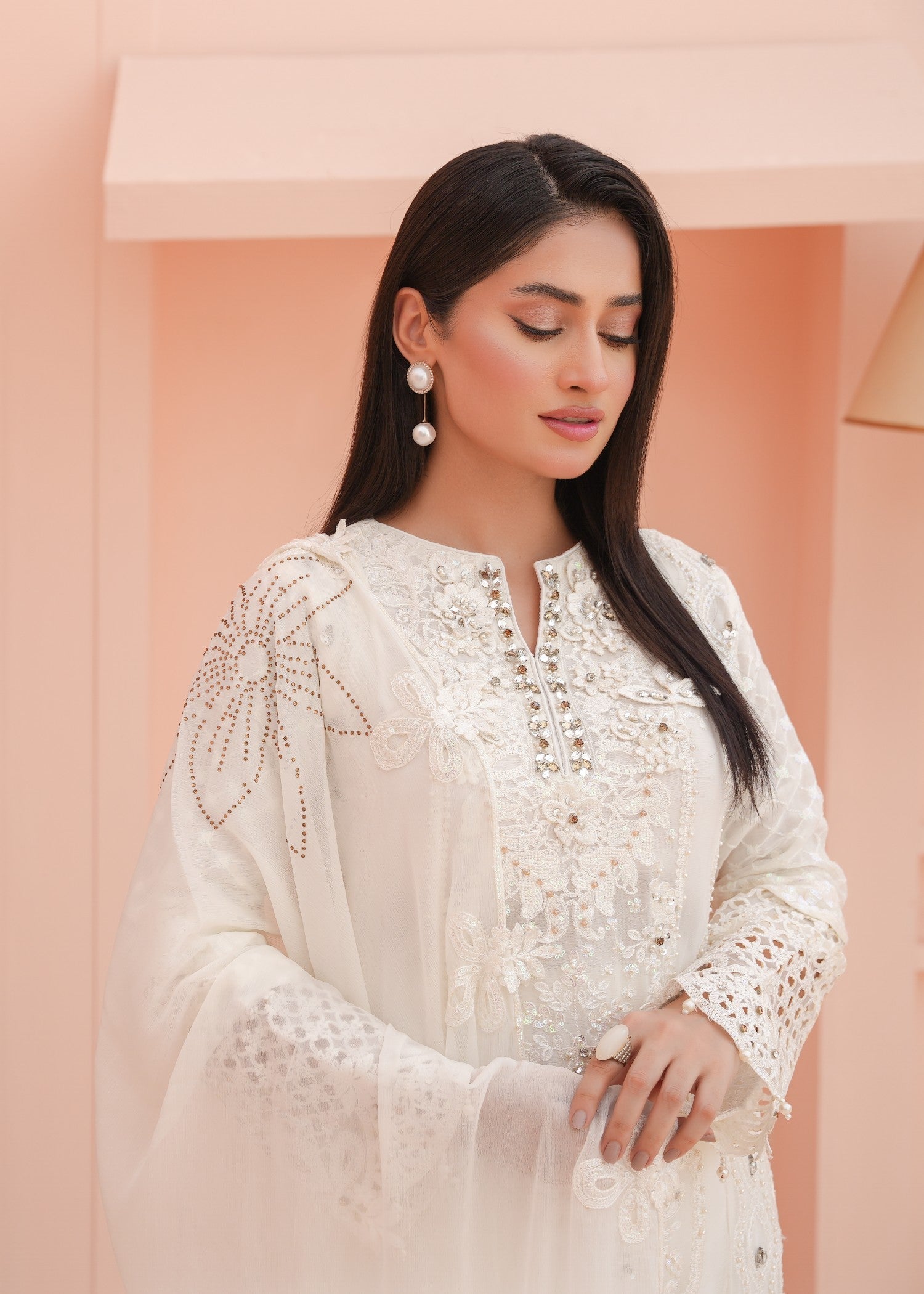 Designer Rack luxury chiffon white Women 3pcs