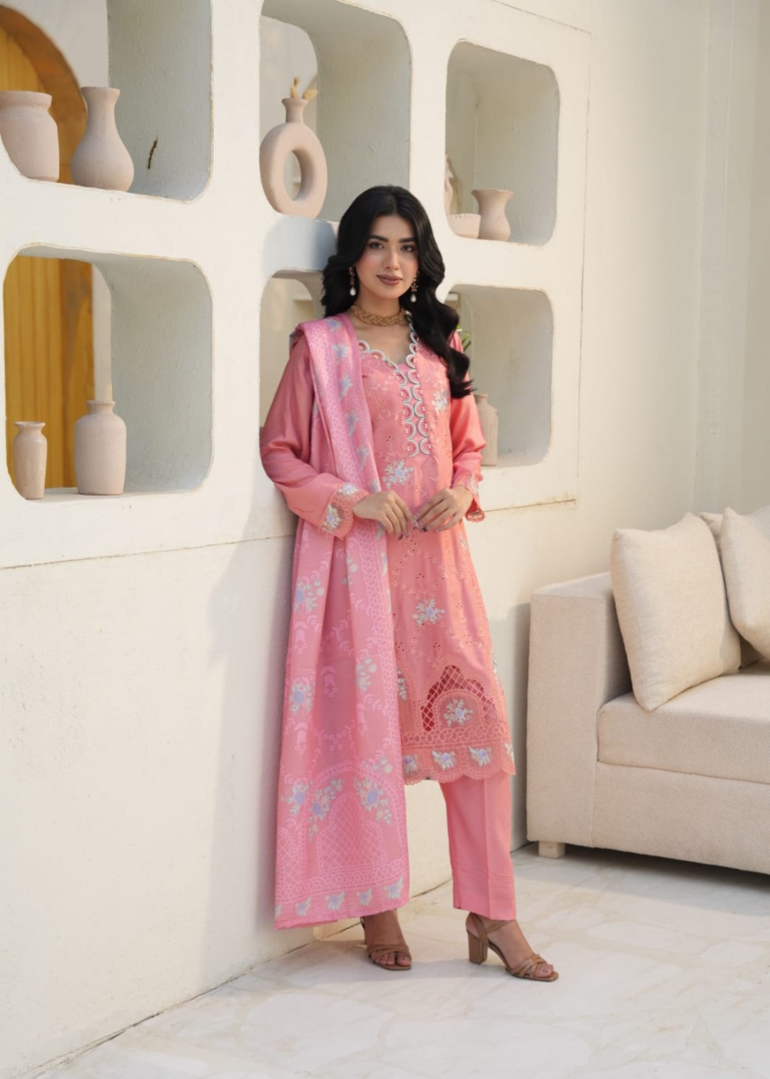 Designer Rack linen embraided peach Women 3pcs