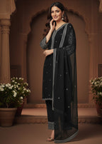 MMG Garments ZULEIKHA| VELVET EMBROIDERED KURTA SET BLACK MMG 010 Women 3pcs