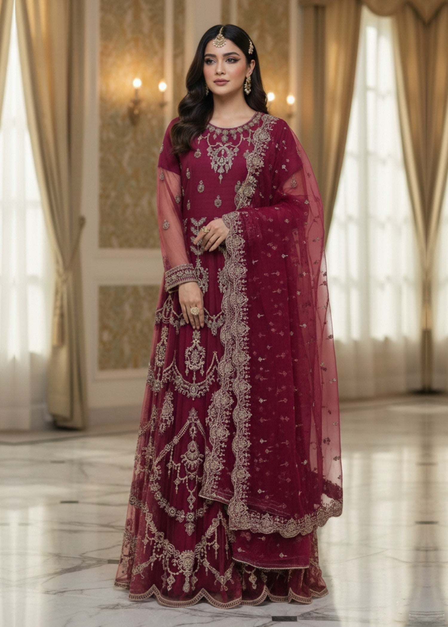 Diara Couture KHUSHBU US 508 BURGUNDY Women 3pcs