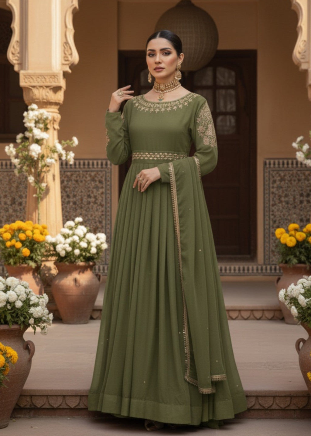 Pehnawa By Bin Akram’s Olive Bliss | Chiffon Maxi Women 3pcs