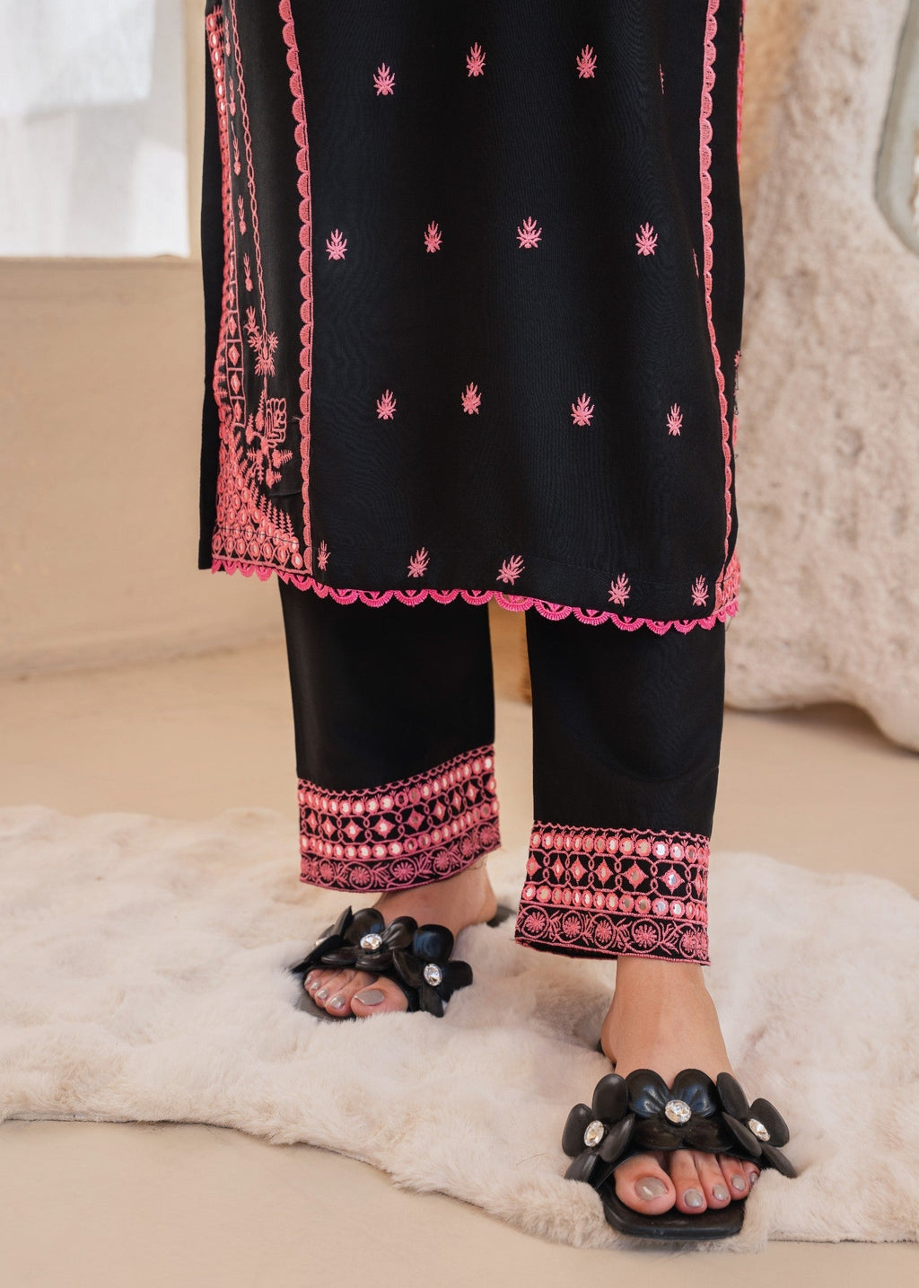 Tehzeeb Libas BLACK ROSE EMBROIDERED Women 2pcs