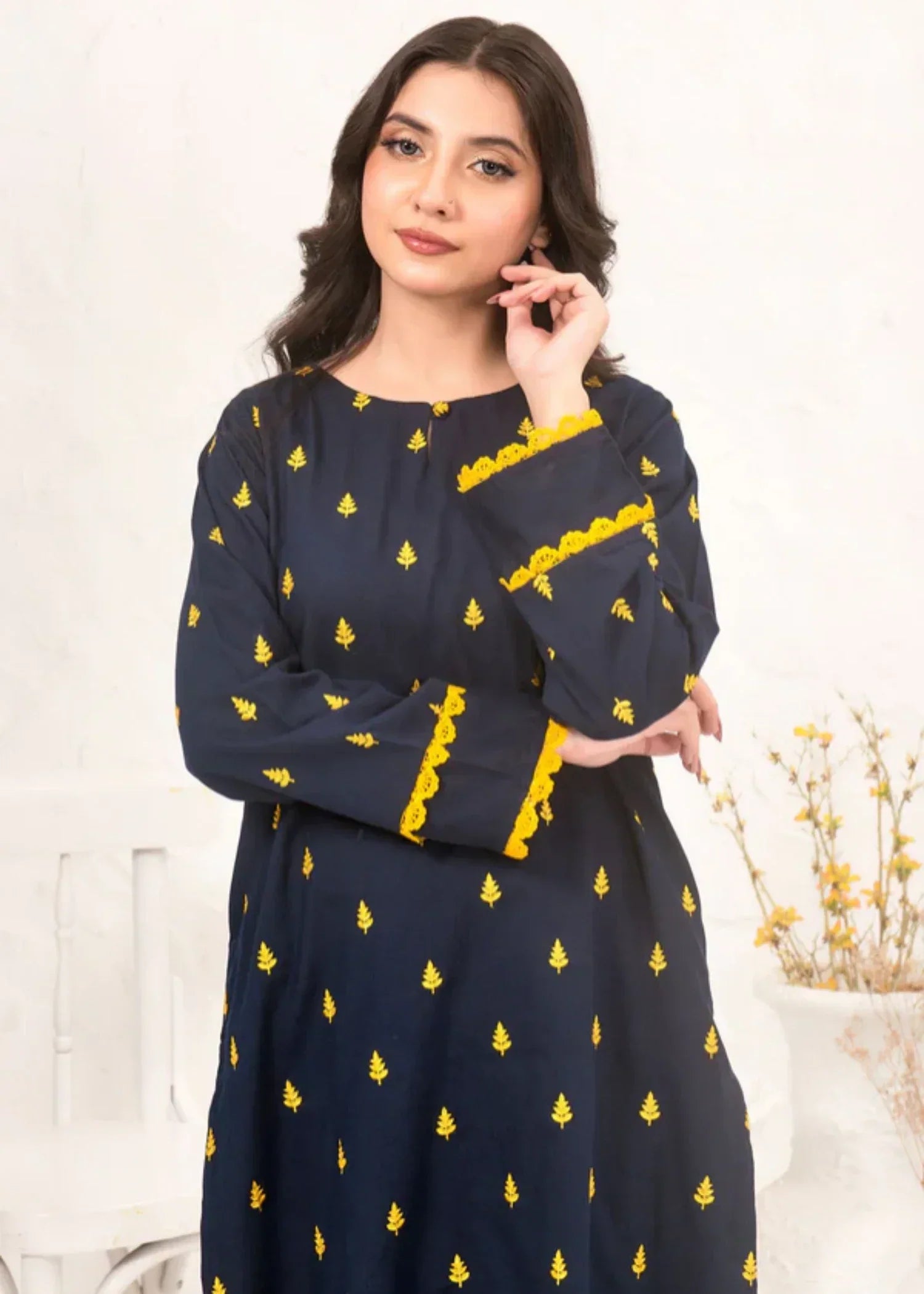 Ochre Cotton Embroidered Suit SOLE 02 Women 2pcs