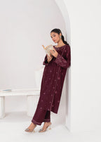 Stylish Collection LARA EMBROIDERED PLUM Women 2pcs