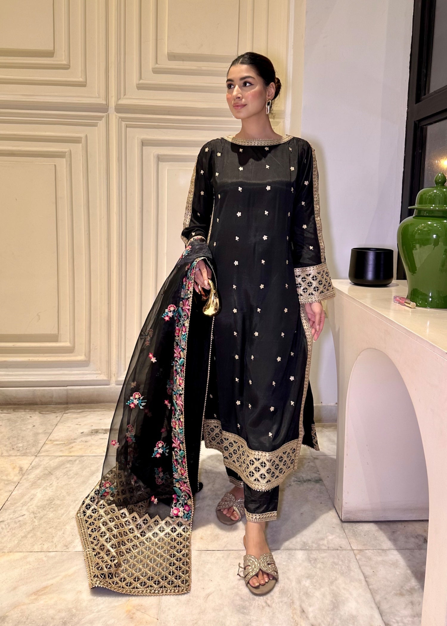 Suits By Sadia Black Silk Aneela Women 3pcs