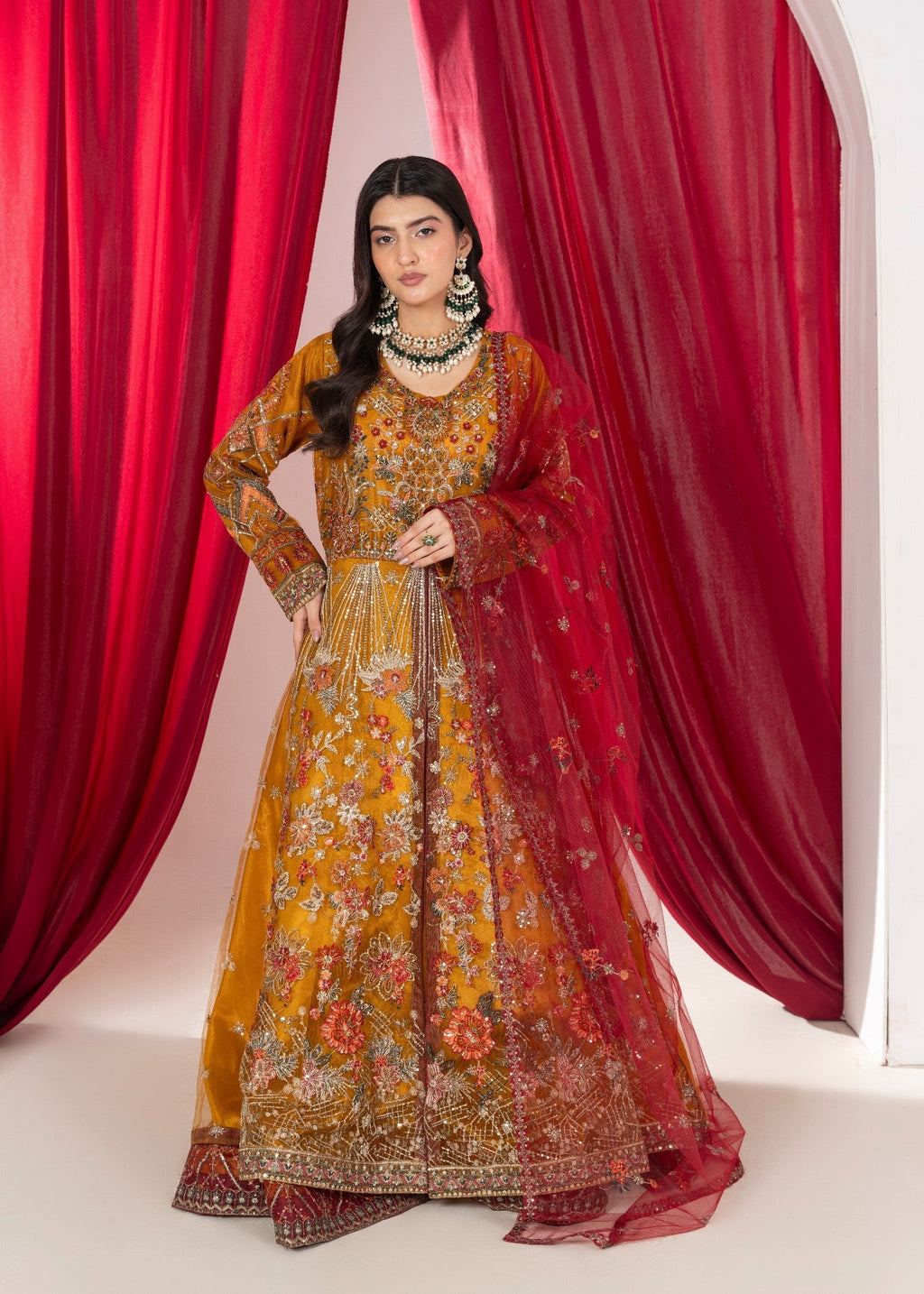 Hkb Officials ALAYA Amber Mustard & Deep Maroon Flared Maxi Women 3pcs