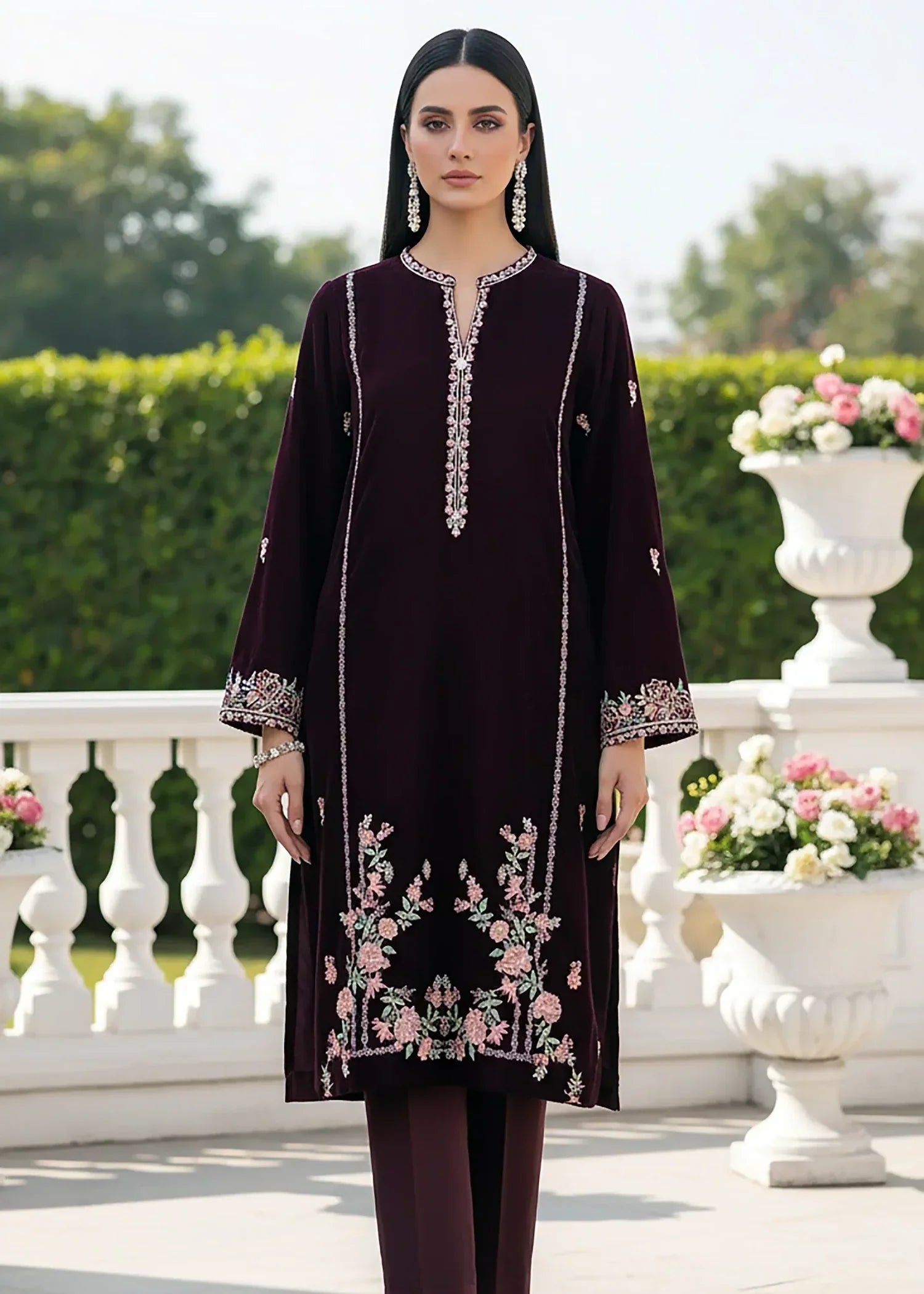 Lakhany Ready to wear Embroidered Velvet Shirt (LG UB 0251 W EMB 1P) Women 1pcs