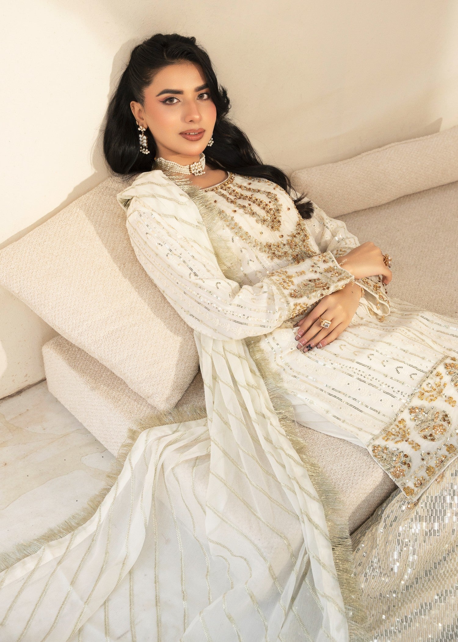 Designer Rack chiffon white Gharara Women 3pcs