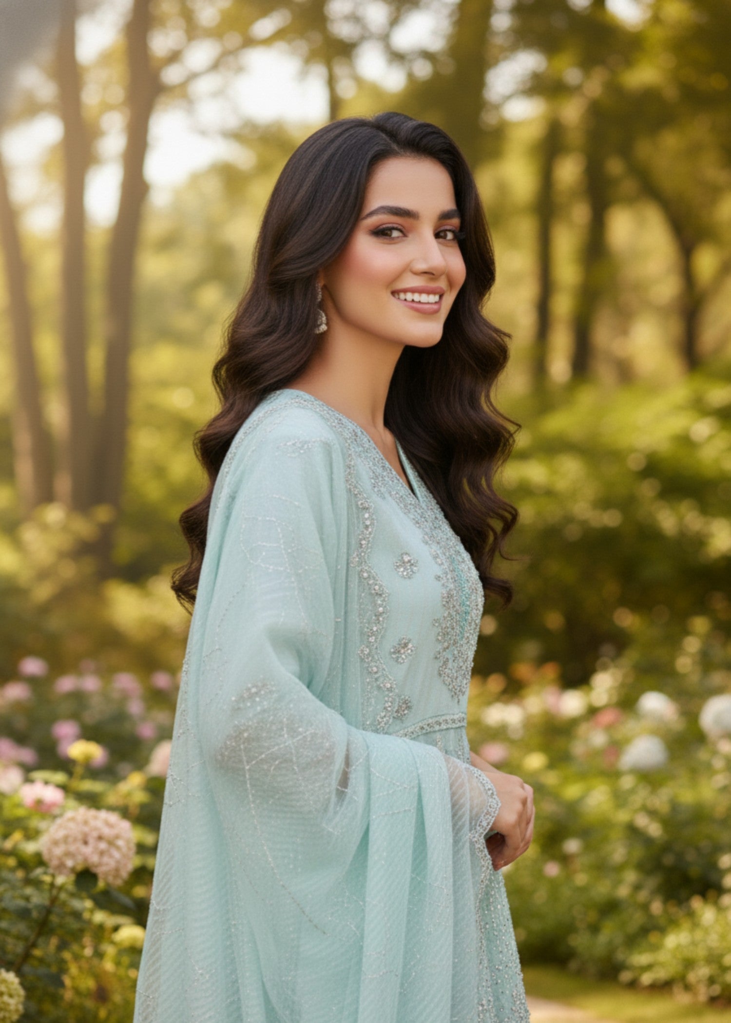 MMG Garments ZARIYA|KHADDI NET EMBROIDERED FROCK POWDER BLUE MMG 1076 Women 3pcs