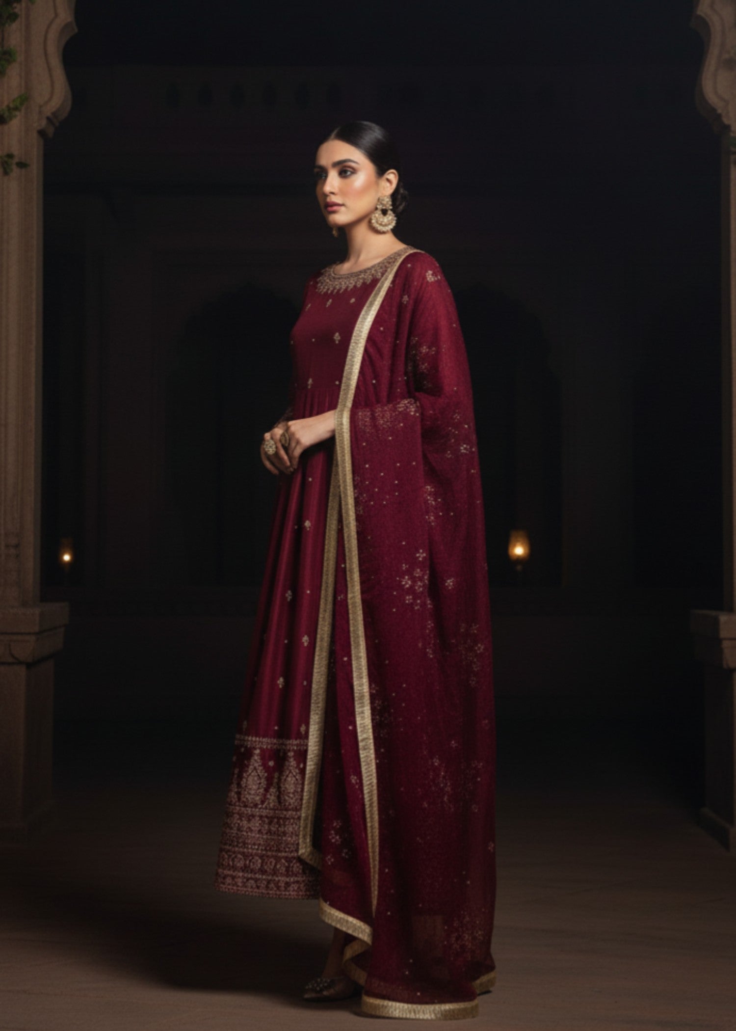 Pehnawa By Bin Akram’s Maroon Bloom | Kattan Silk Maxi Women 3pcs