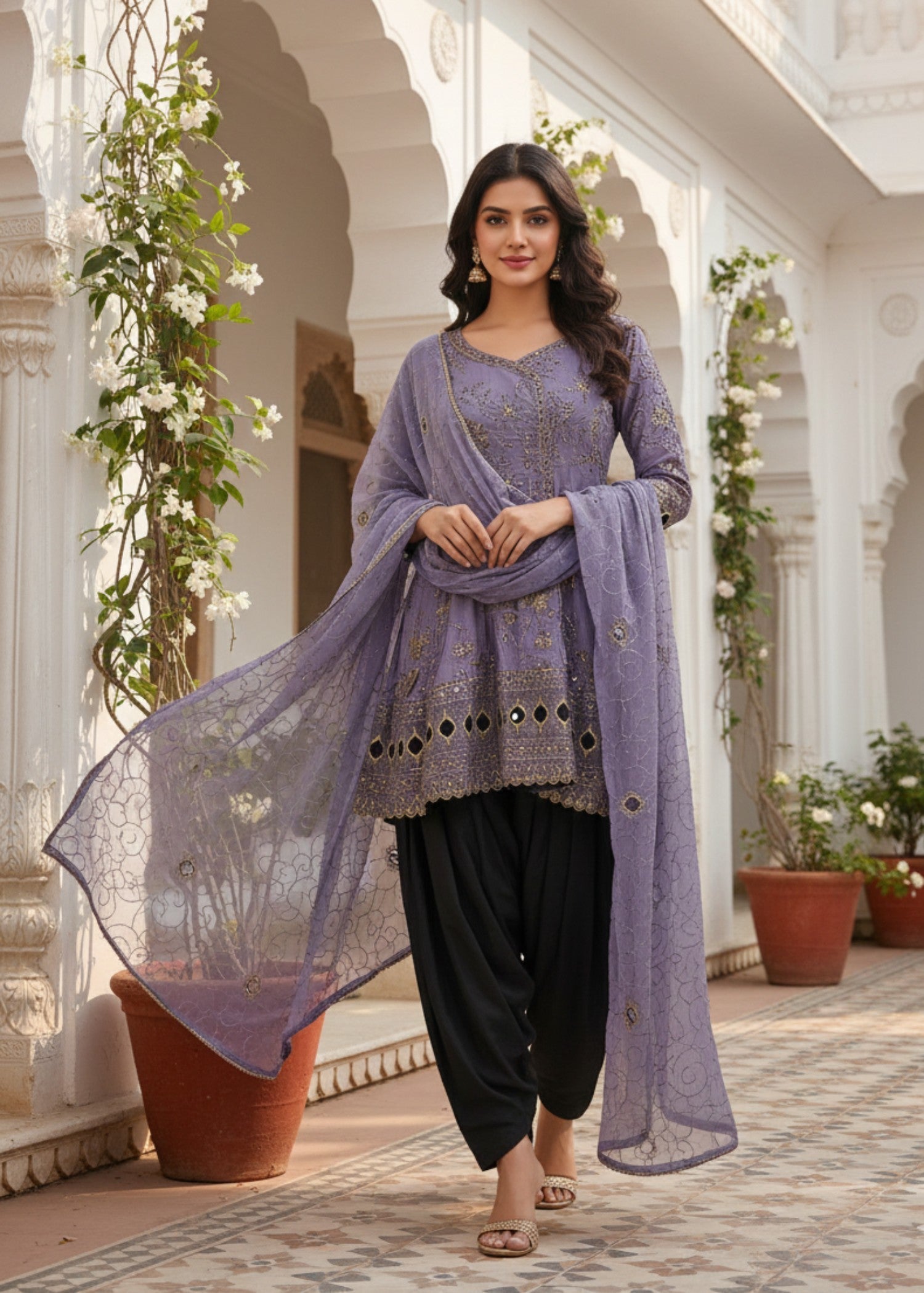 MMG Garments MEHRUNNISA| CHIFFON FROCK PURPLE MOUNTAIN MAJESTY MMG 1006 Women 3pcs