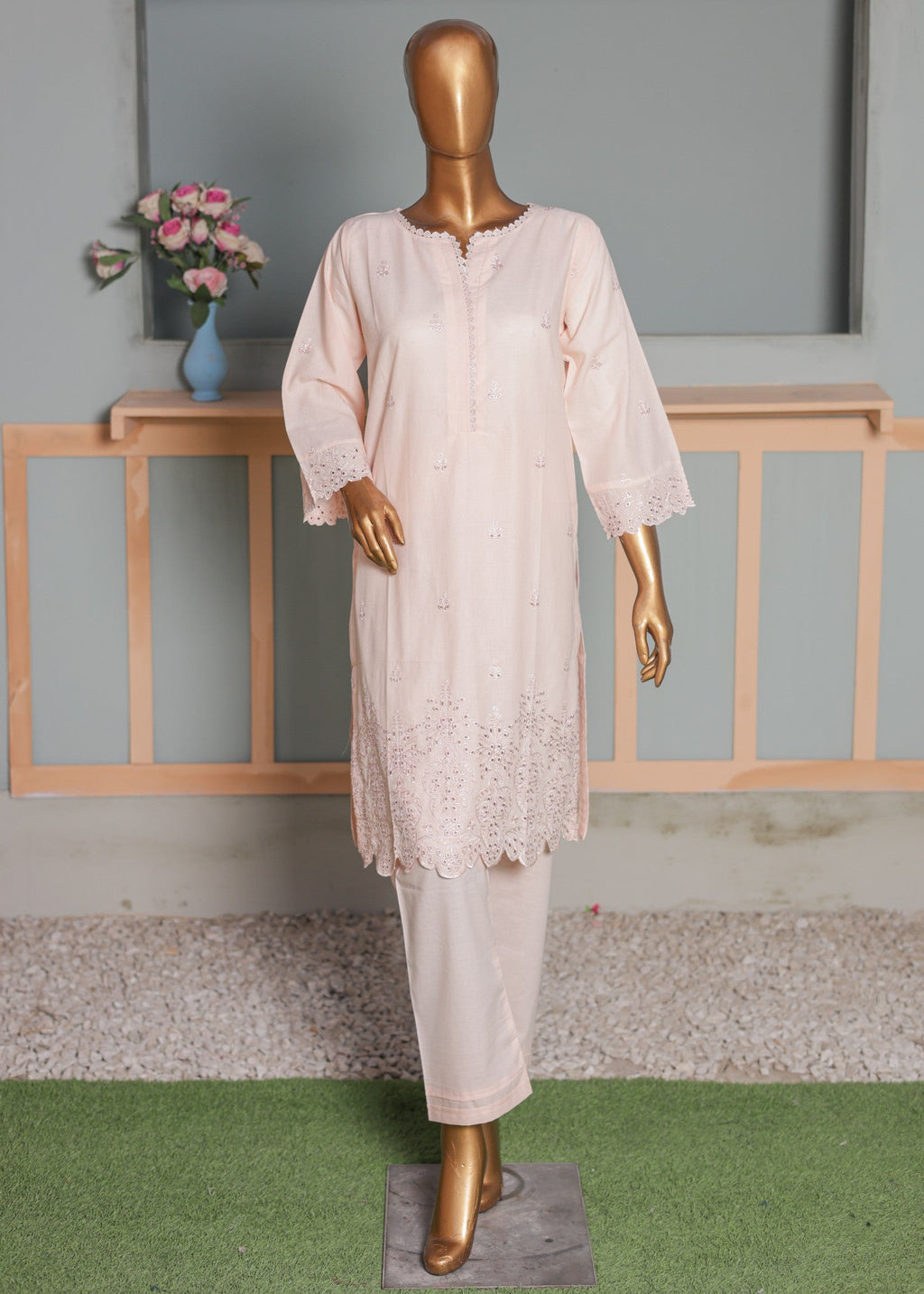 Suntex Fabrics CO ORDS Pink Chikan Kari Women 2pcs