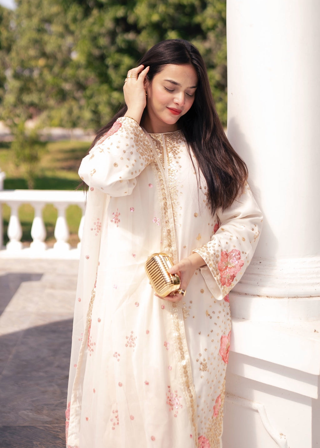 Suits By Sadia Chiffon nimra offwhite Women 3pcs