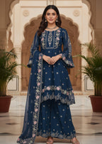MMG Garments ZARRAH | CHIFFON EMBROIDERED FROCK BLUE MMG 917 Women 3pcs