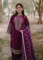 Haraj Collections Plum Embroidered Lawn Cotton Women 3pcs