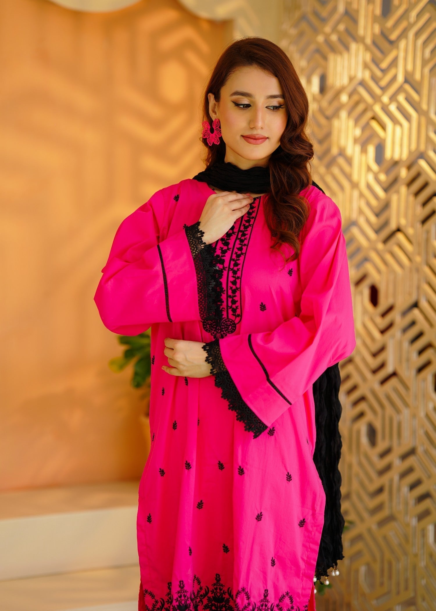 Namal Zara Ltd Embroidered Lawn Dress – Shocking Pink Charm Women 3pcs
