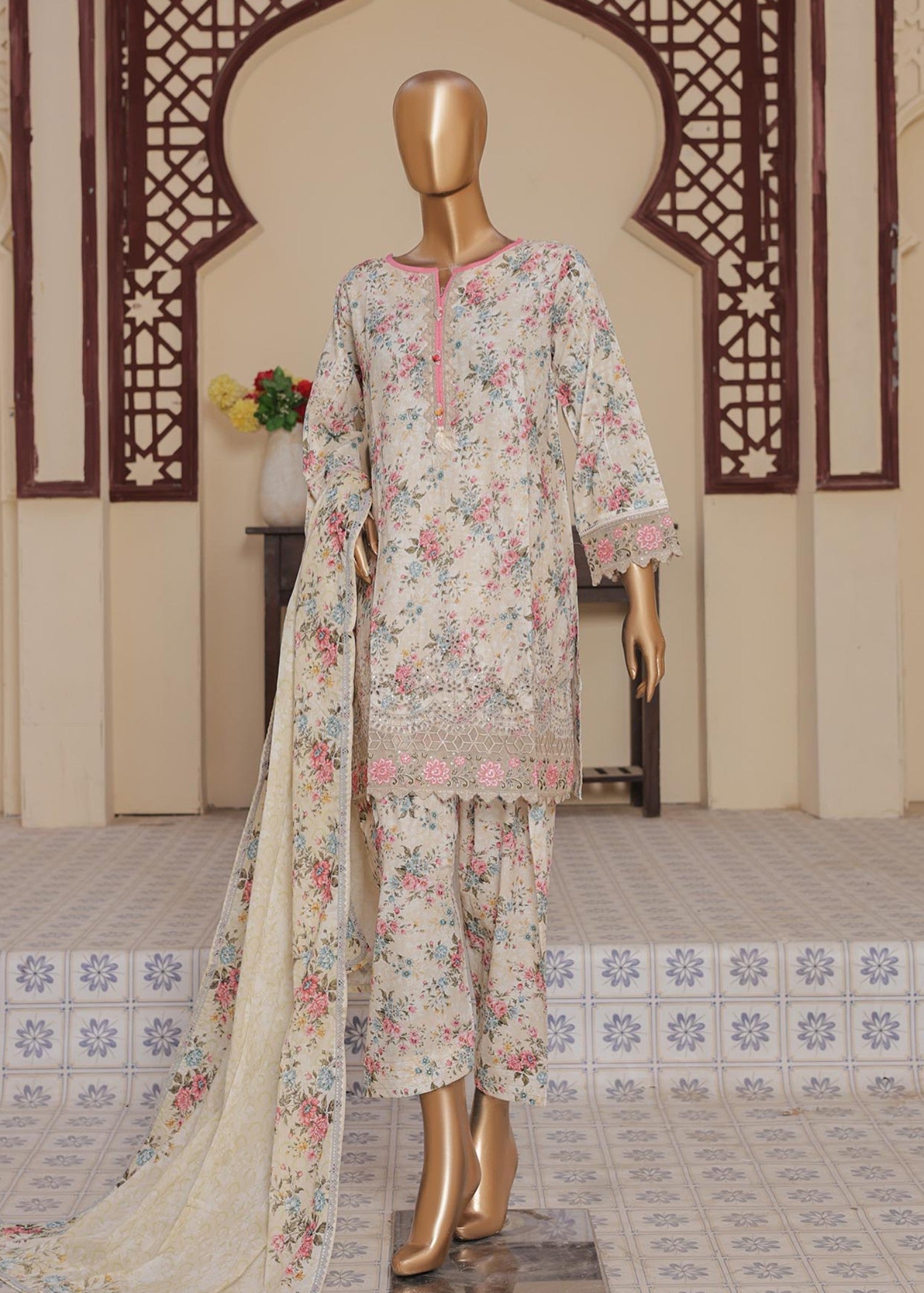 Suntex Fabrics IVORY Printed Chikankari Embroidered Collection Women 3pcs