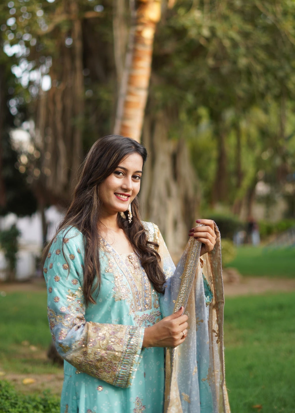 Suits By Sadia Aquamarine chiffon Women 3pcs