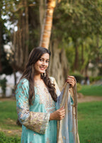 Suits By Sadia Aquamarine chiffon Women 3pcs