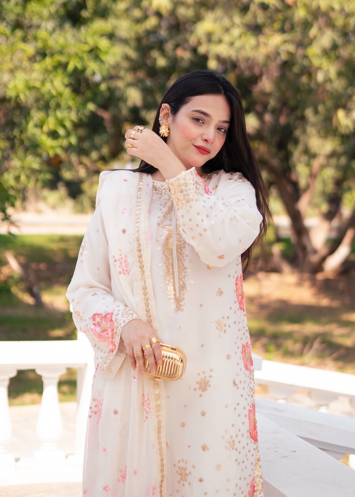 Suits By Sadia Chiffon nimra offwhite Women 3pcs