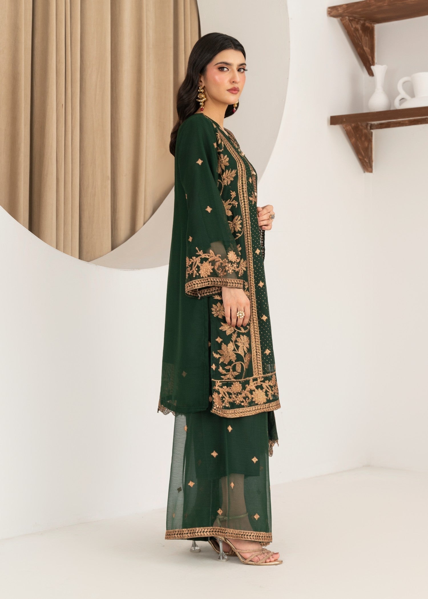 Four Season Boutique ARZOO CHIFFON BOTTLE GREEN Women 3pcs