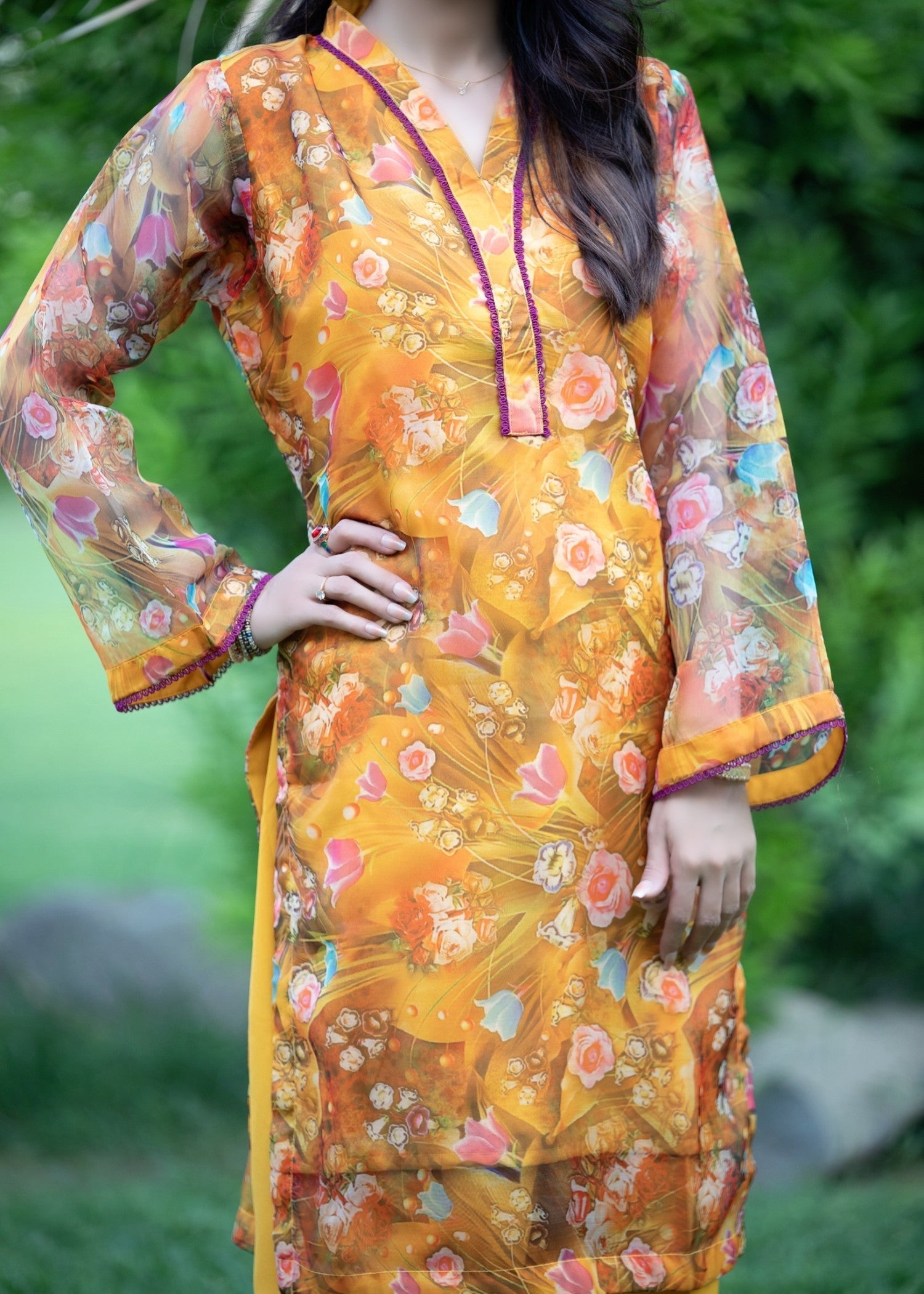 Hayati Collections Organza Printed | Suit | Saffron Women 2pcs